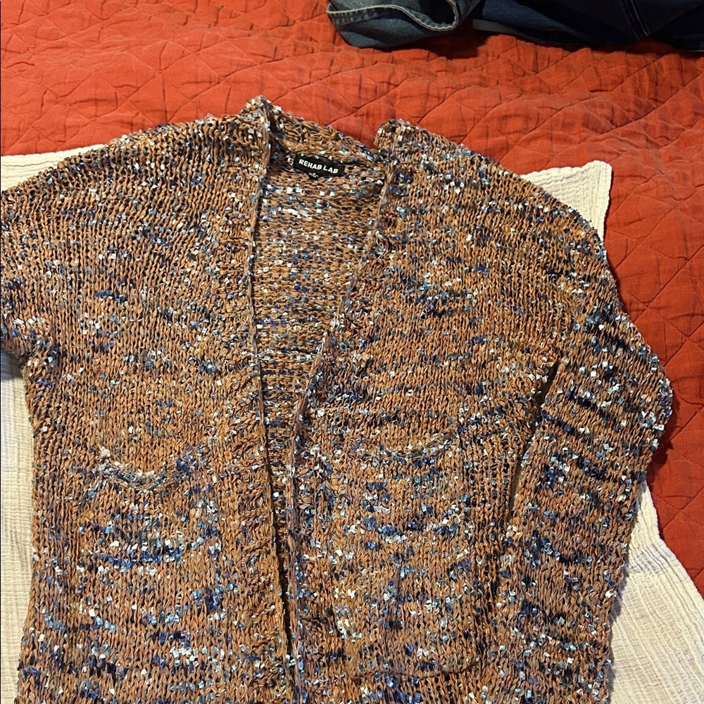 Rehab Lab Multicolor Brown Open Knit Duster. Boho. Festival. Cozy. - Picture 6 of 6